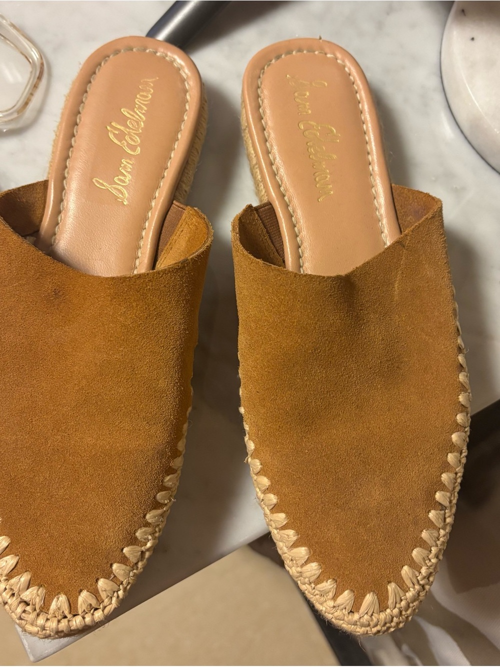 Sam Edelman Suede Mule Slides in Cognac Tan